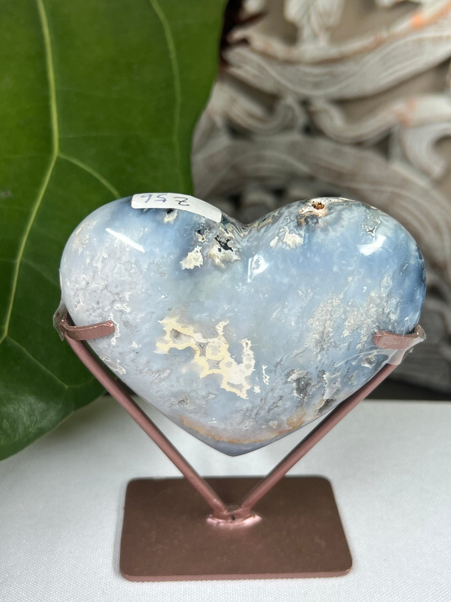Blue plume agate heart