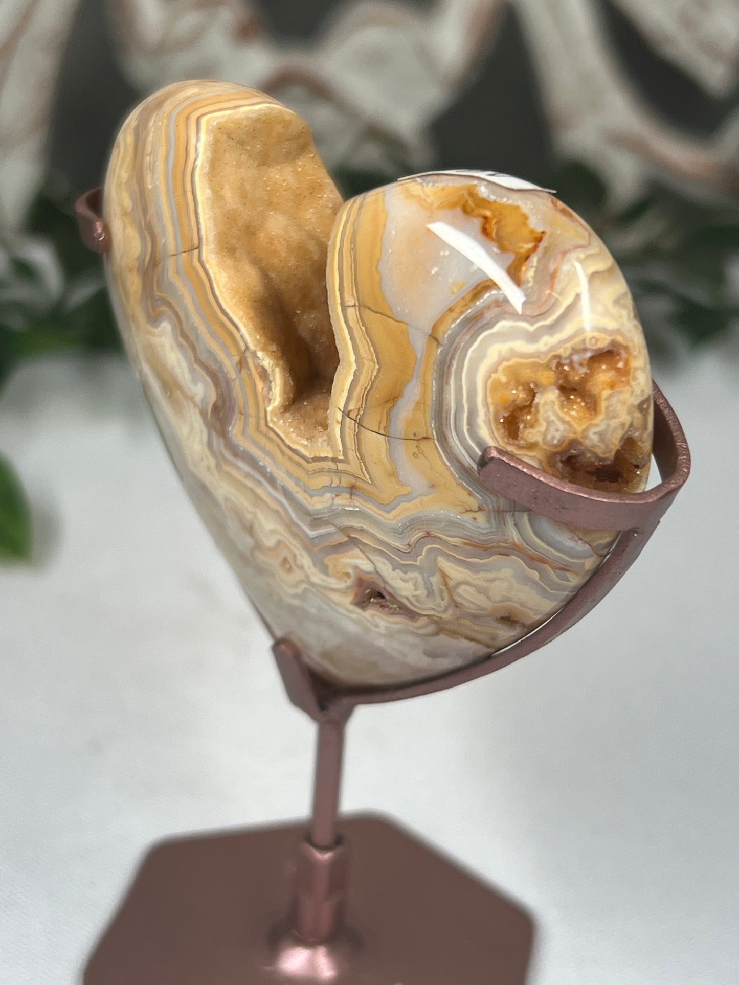 Yellow Crazy Lace Agate Heart