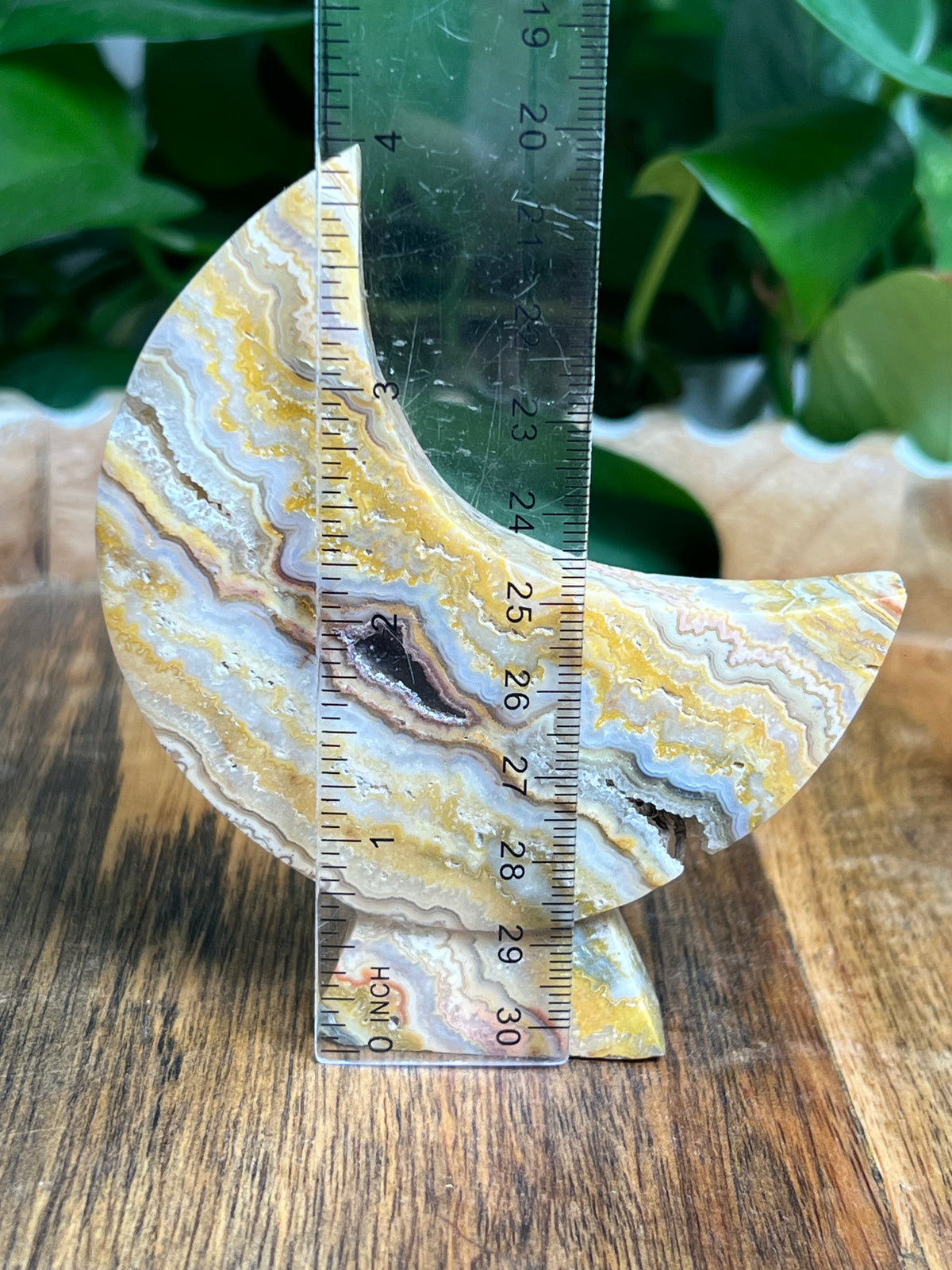 Crazy Lace Agate Self Standing Moon: DB