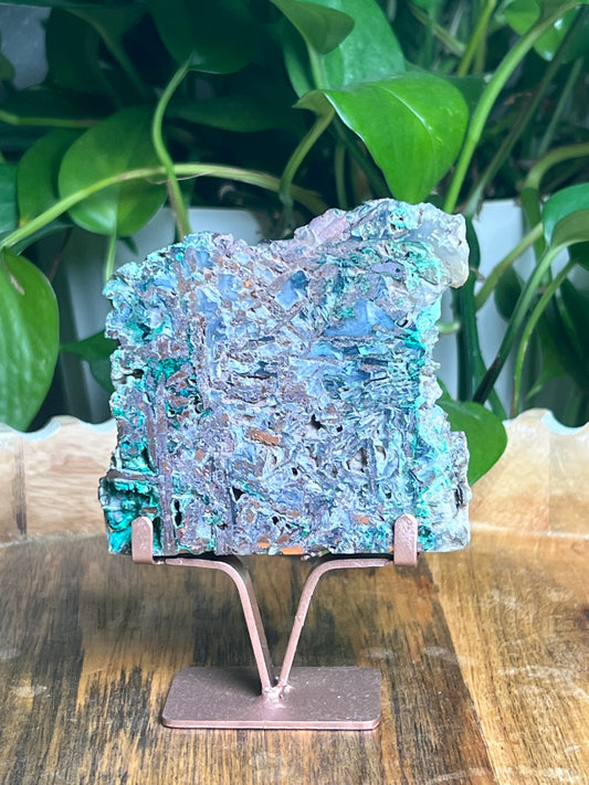 Copper In Malachite Chrysocolla and Chalcedony Slab: Q