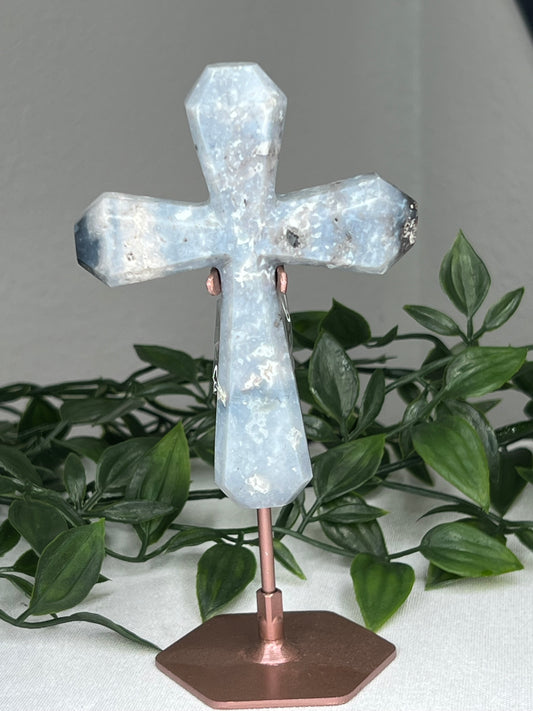 Blue Plume Agate Cross