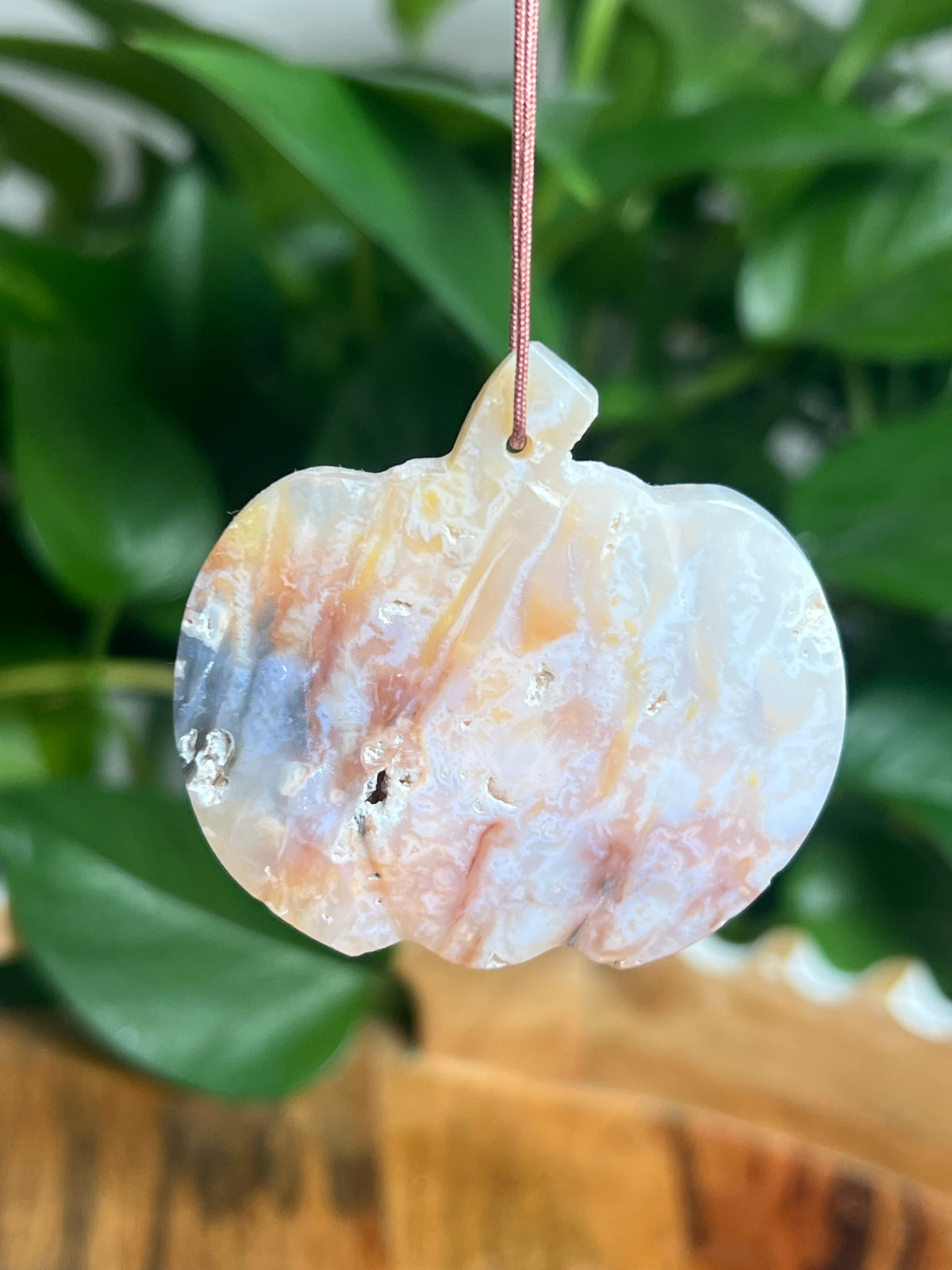 Rainbow Plume Agate Ornament Pumpkin: KQ