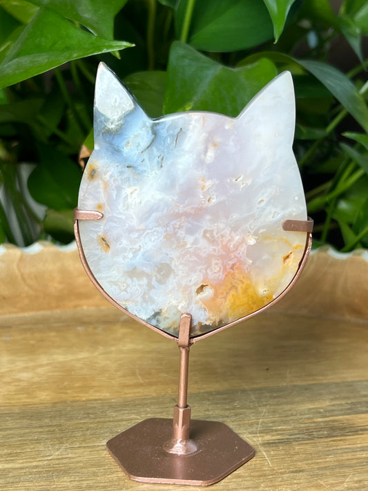 Rainbow Plume Agate Cat Head
