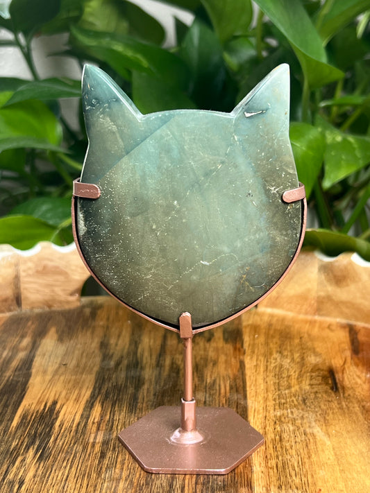 Blue Green Jasper Cat Head: QV
