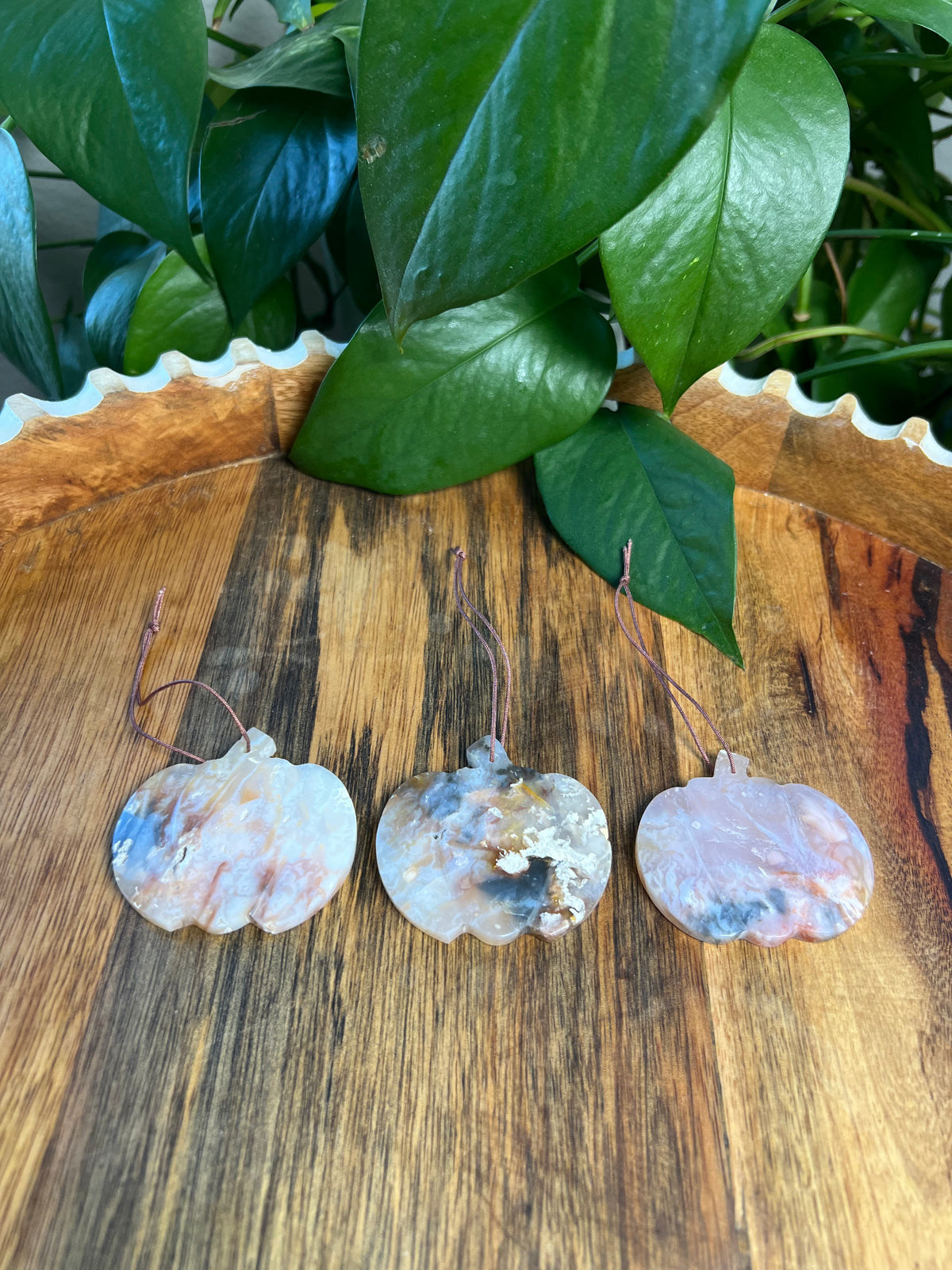 Rainbow Plume Agate Pumpkin Ornaments