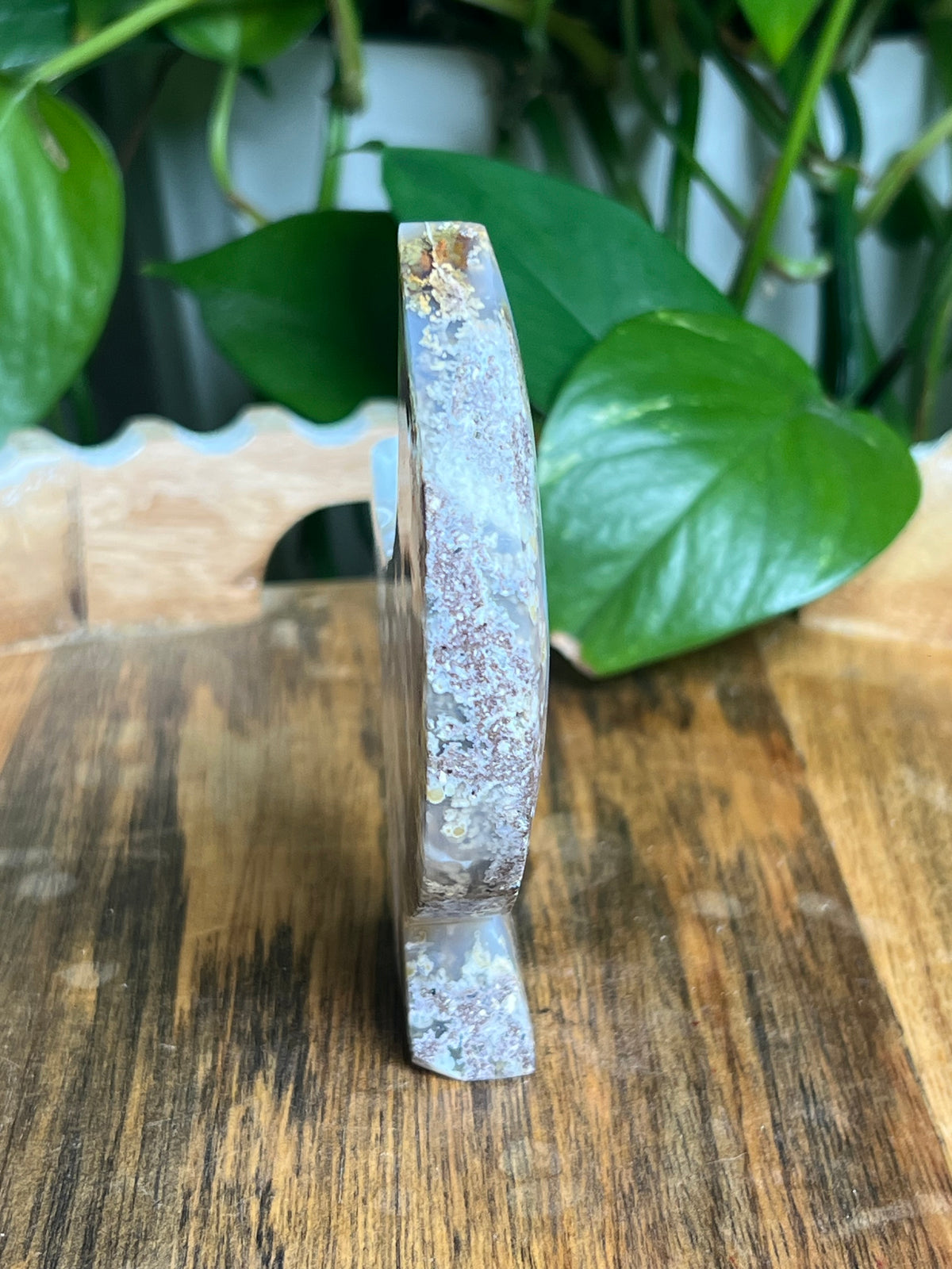 Scenic Moss Agate Self-Standing Moon: AD