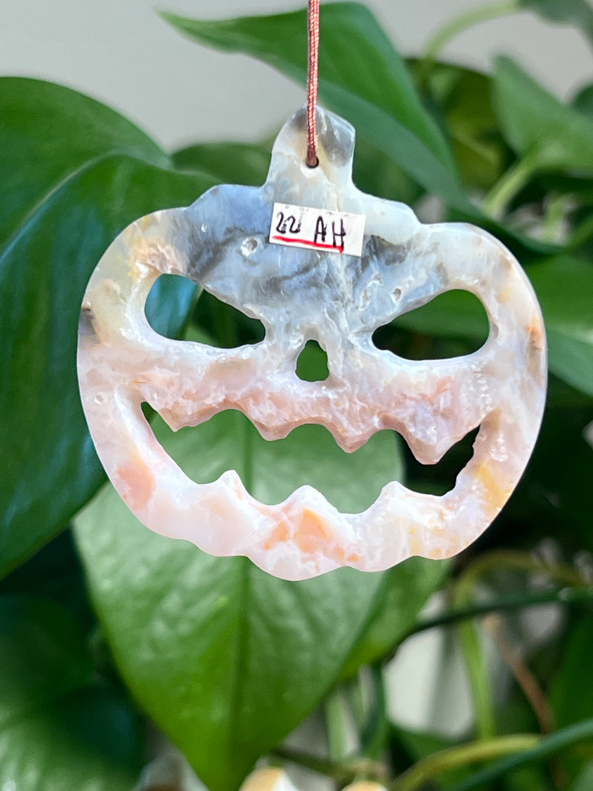 Rainbow Plume Agate Jack-O-Lantern Ornaments