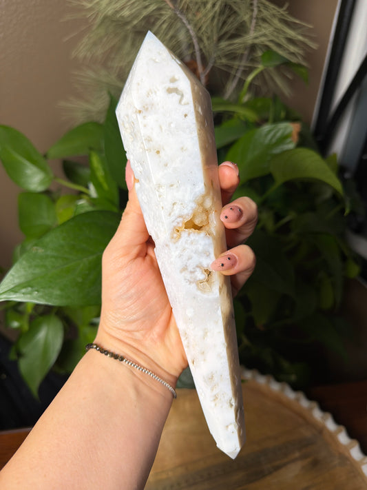 White Plume Agate Wand
