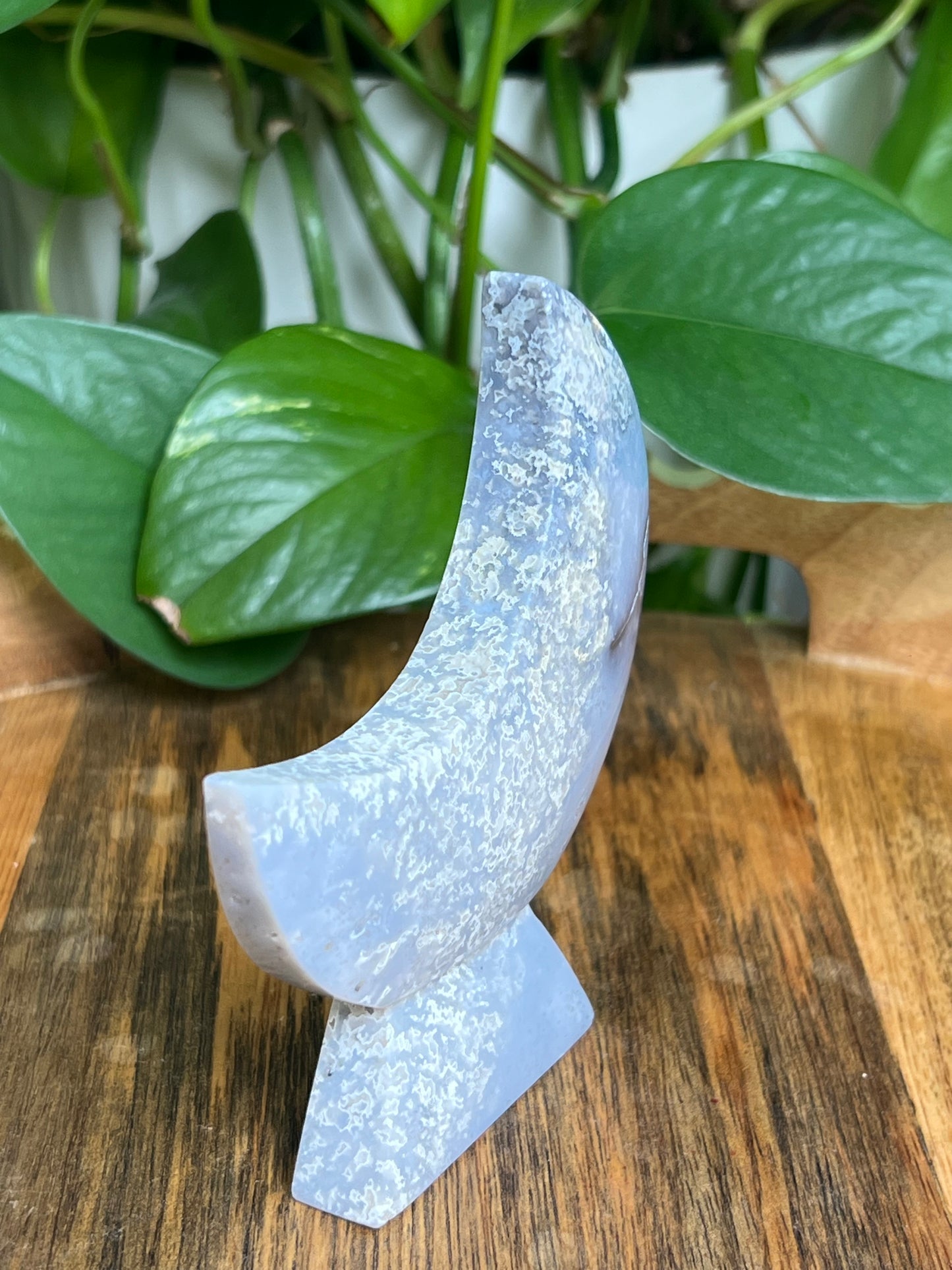Blue Plume Agate Self-Standing Moon: CK