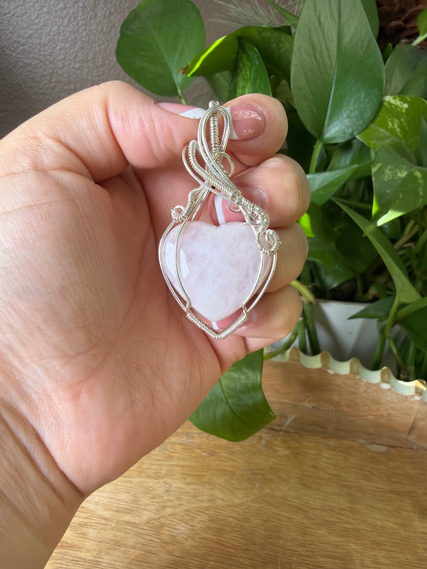 Rose Quartz Heart Wire Wrapped Necklace