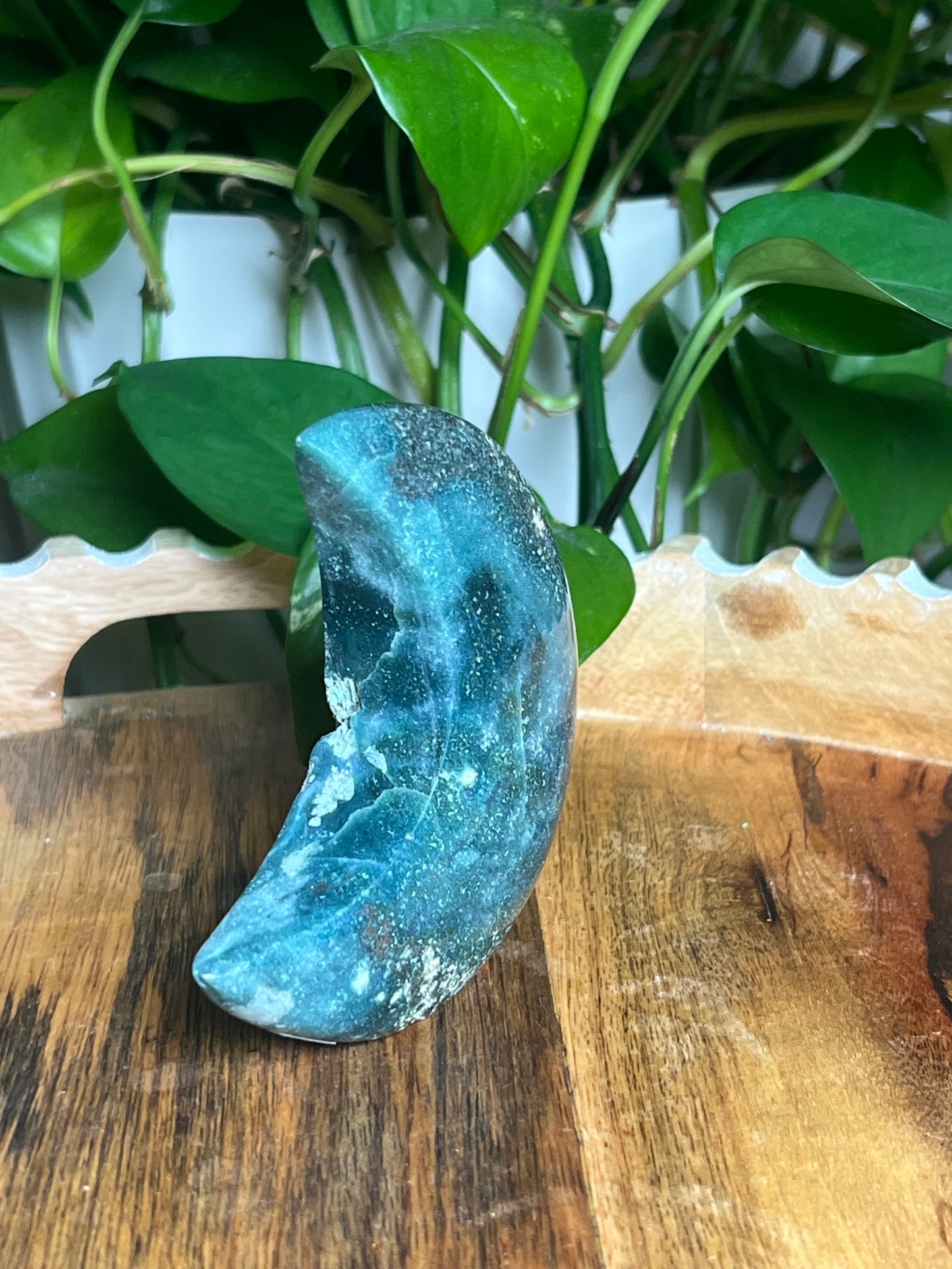Blue Green Jasper Self-Standing Moon: BA