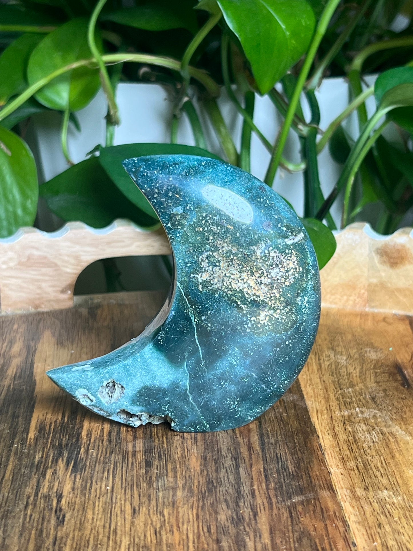 Blue Green Jasper Self-Standing Moon: BE