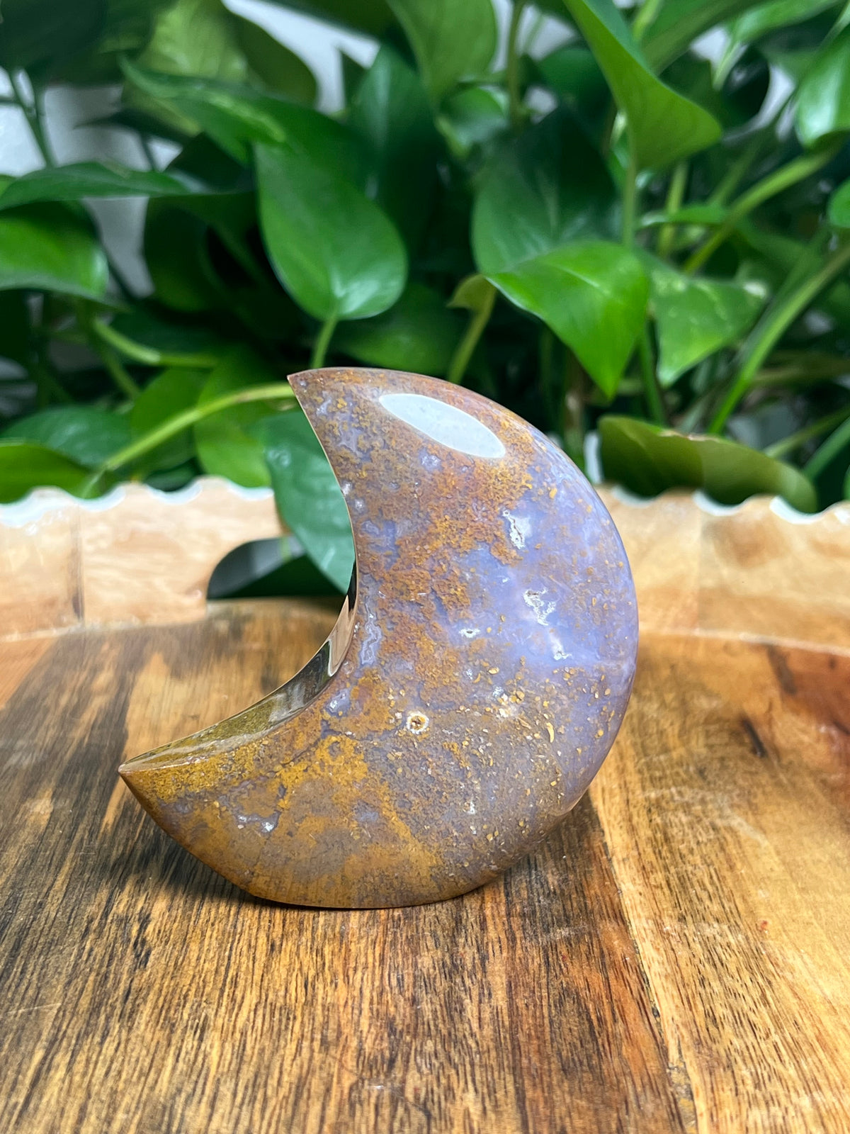 Purple Chalcedony In Gold Self-Standing Moon: NA