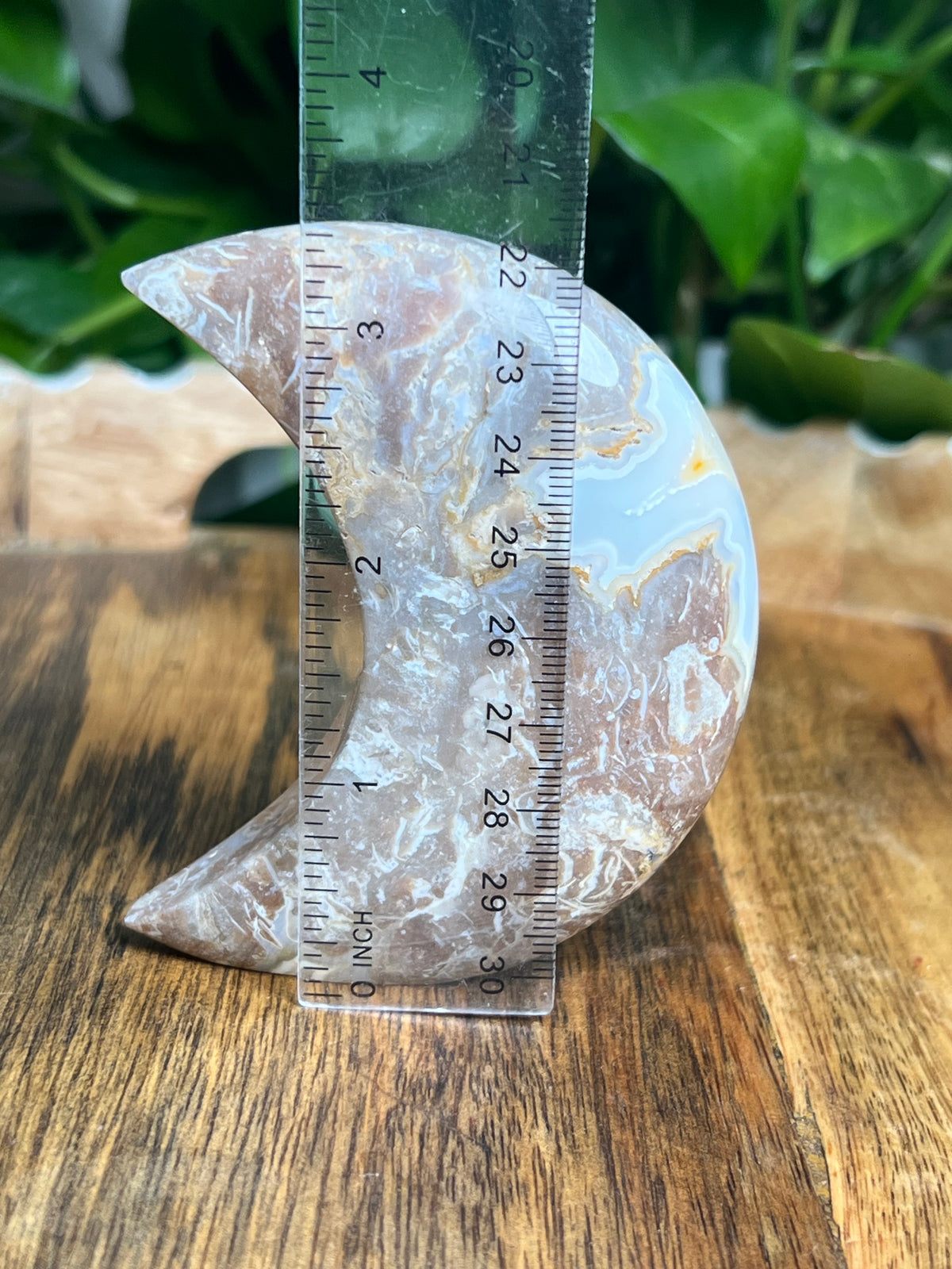 Sumatra Plume Agate Self-Standing Moon: NC