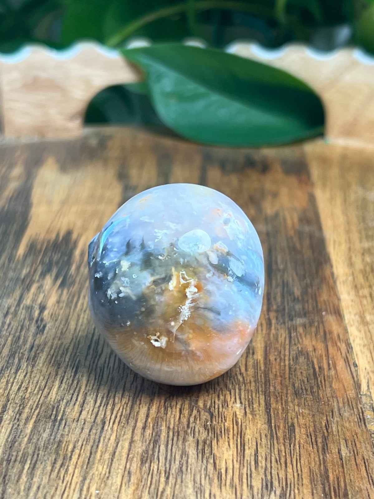 Rainbow Plume Agate Mini Skull: DL