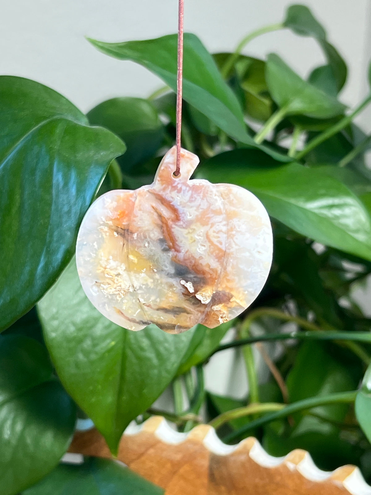 Rainbow Plume Agate Pumpkin Ornaments