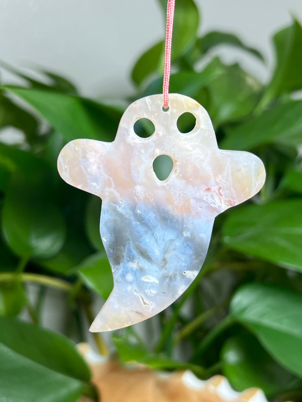Rainbow Plume Agate Ornament Ghost: X