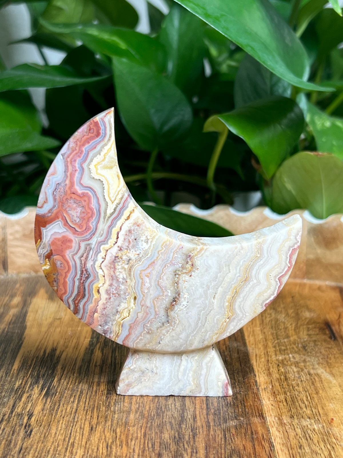 Crazy Lace Agate Self Standing Moon: CA