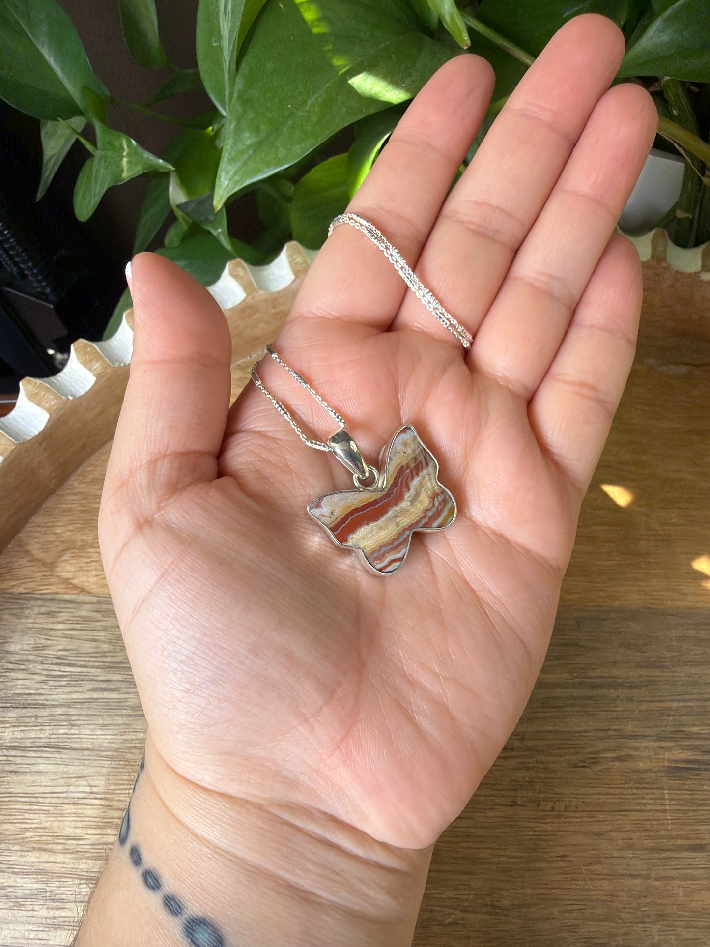 Crazy Lace Agate Butterfly Pendant