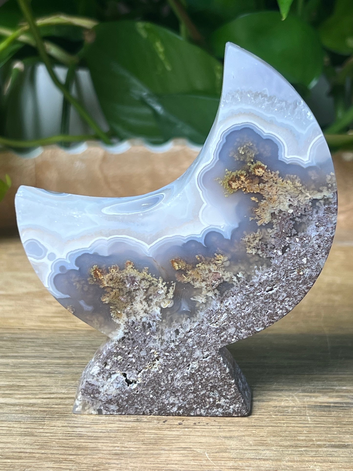 Scenic Moss Agate Moon Stand: LD