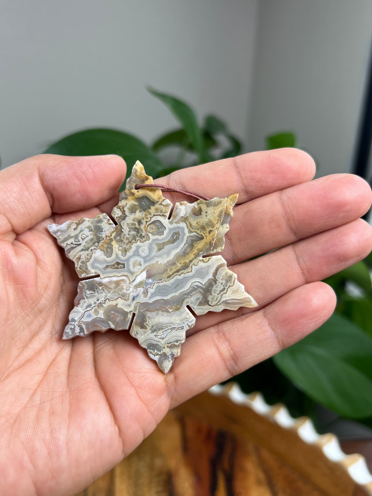 Sumatra Plume Agate Ornament Snowflake: PX