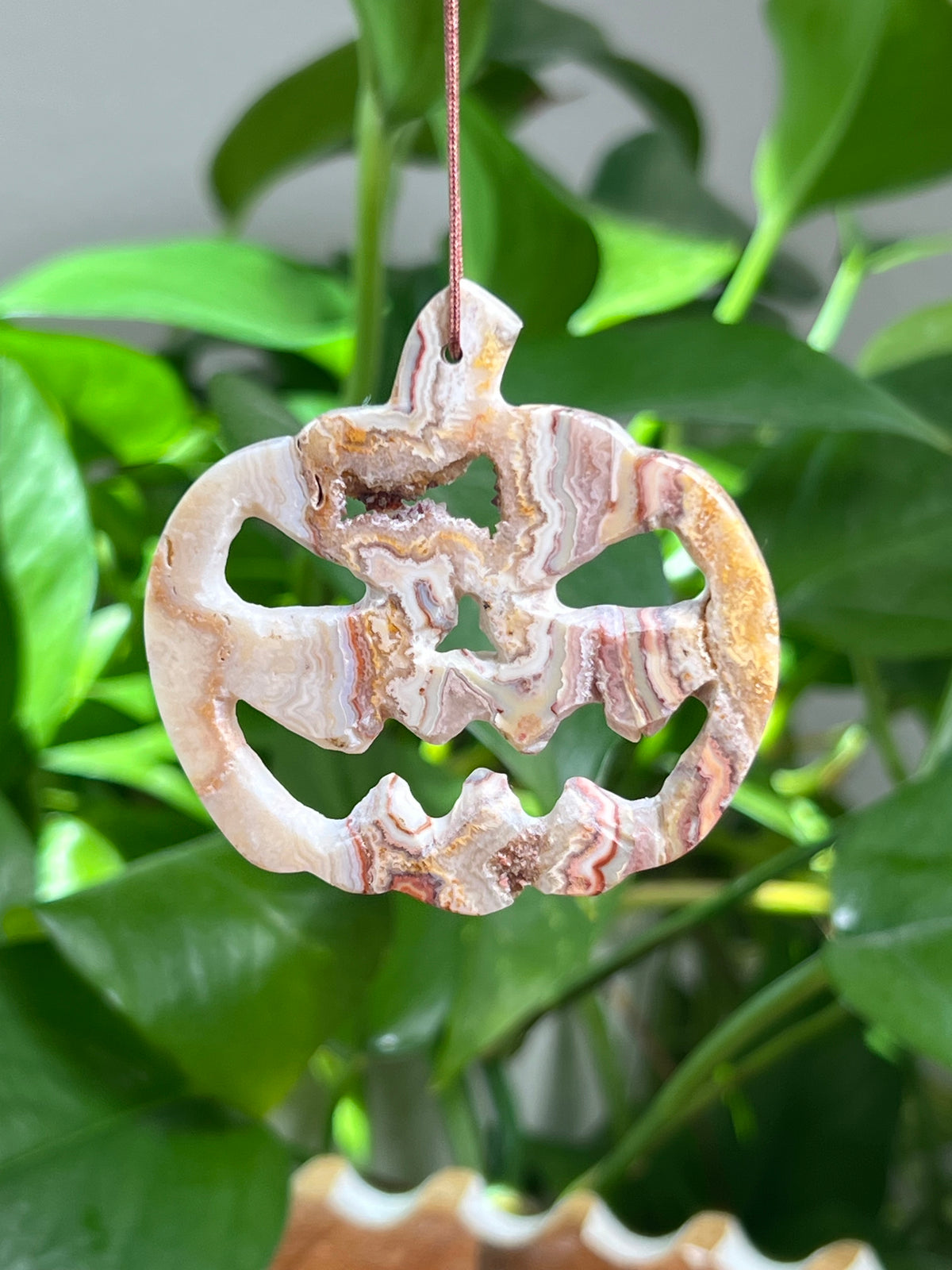Crazy Lace Agate Ornament Pumpkin:  PC