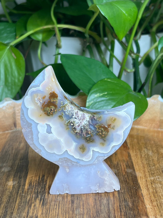 Scenic Moss Agate Self-Standing Moon: PQ