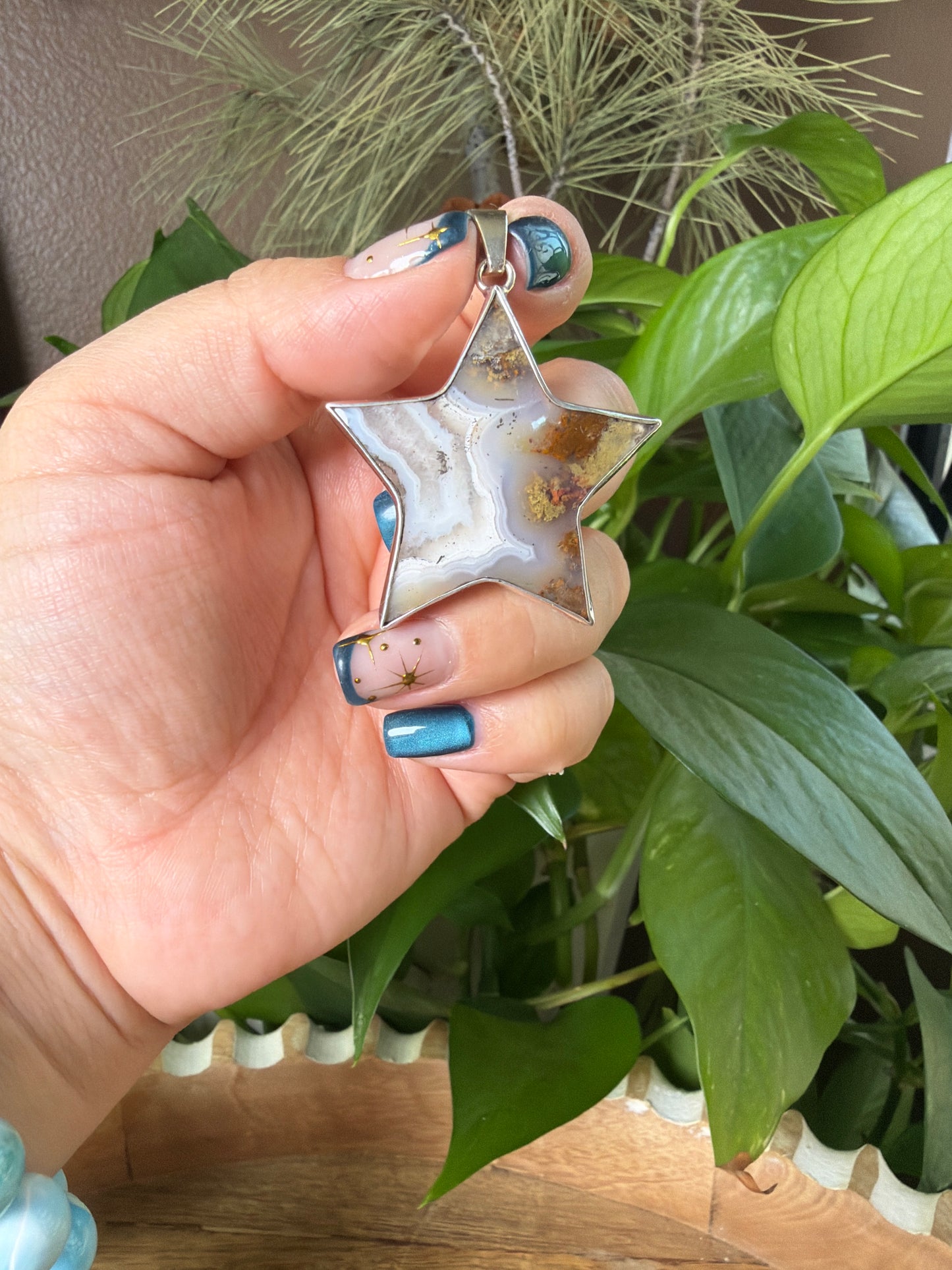 Scenic Moss Agate Star Pendant