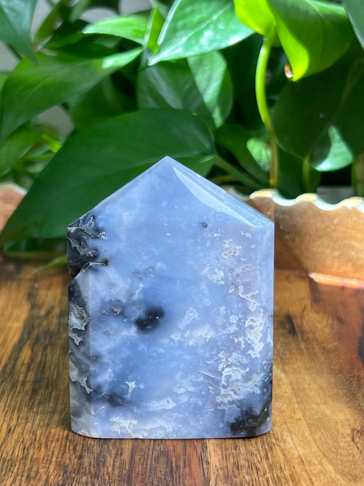 Blue Plume Agate Flat Tower: BD