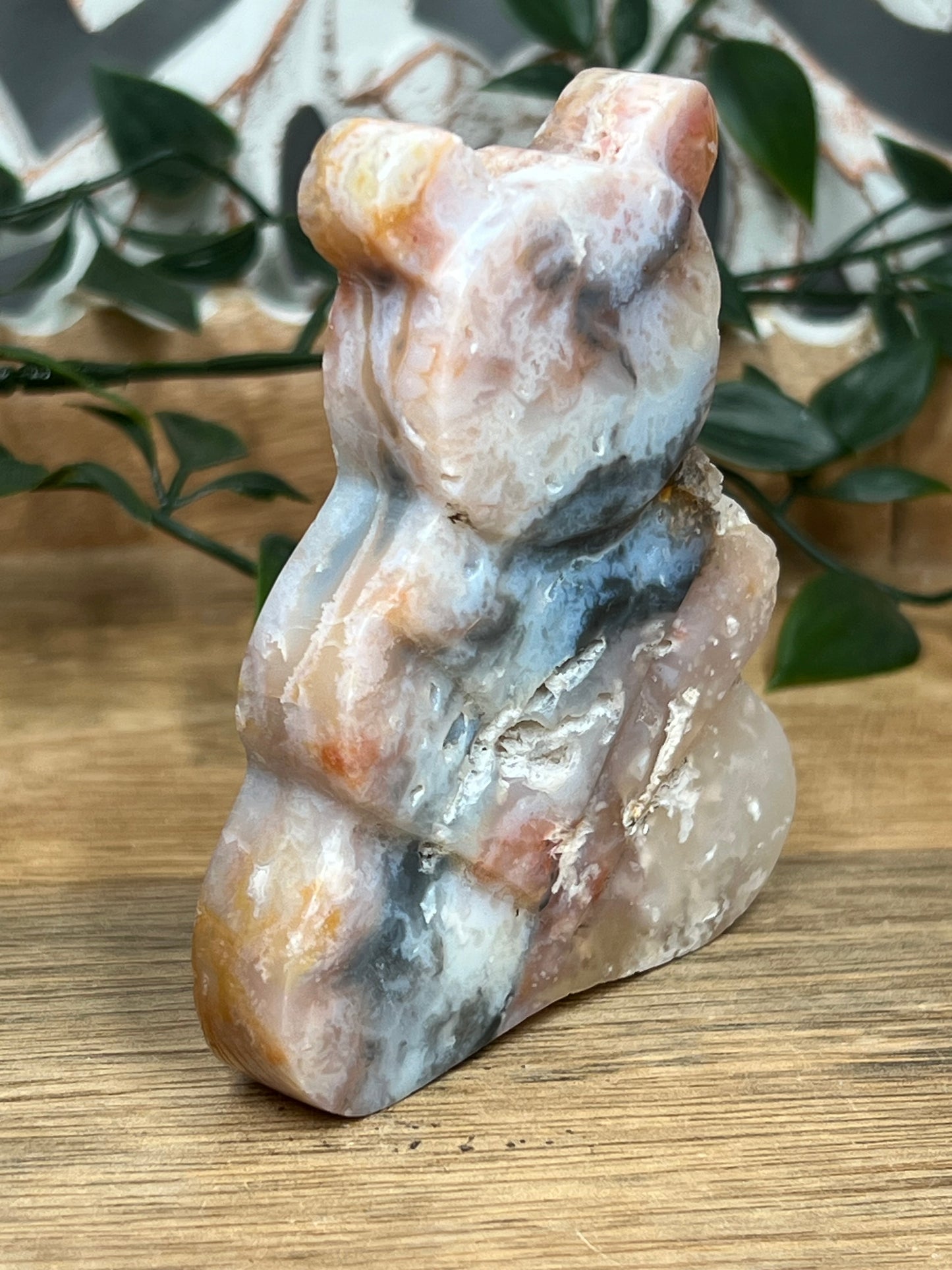 Rainbow Plume Agate Bear