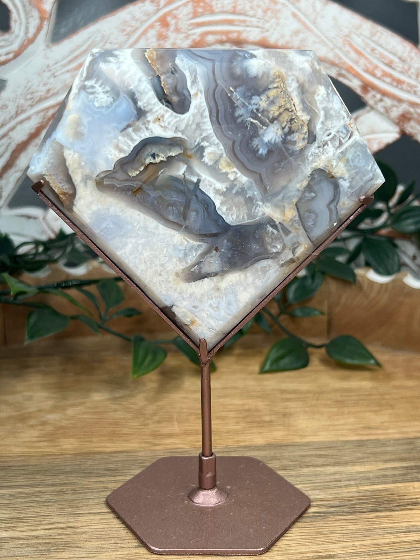 Blue Grey Lace Agate Diamond