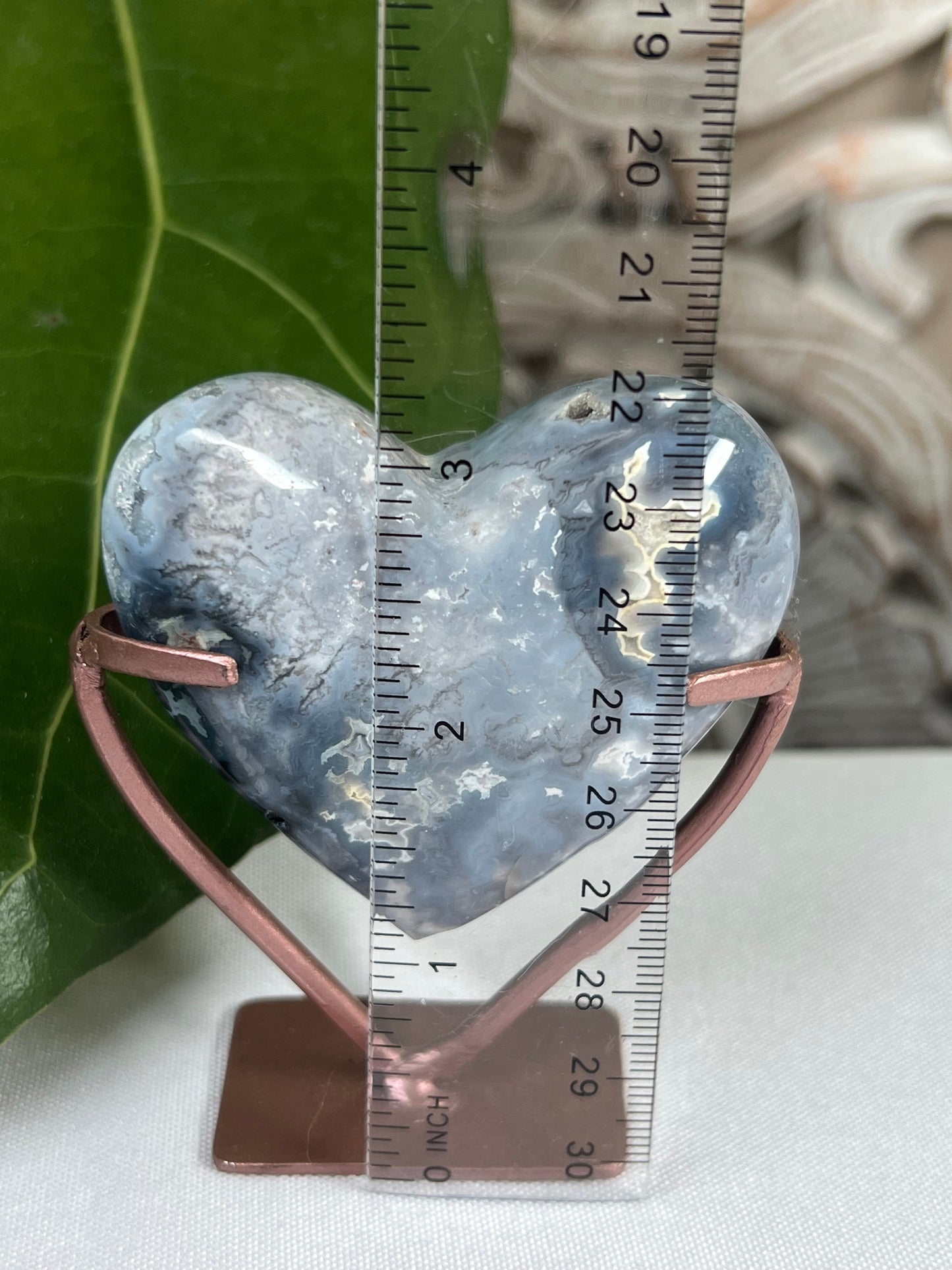 Blue plume agate heart