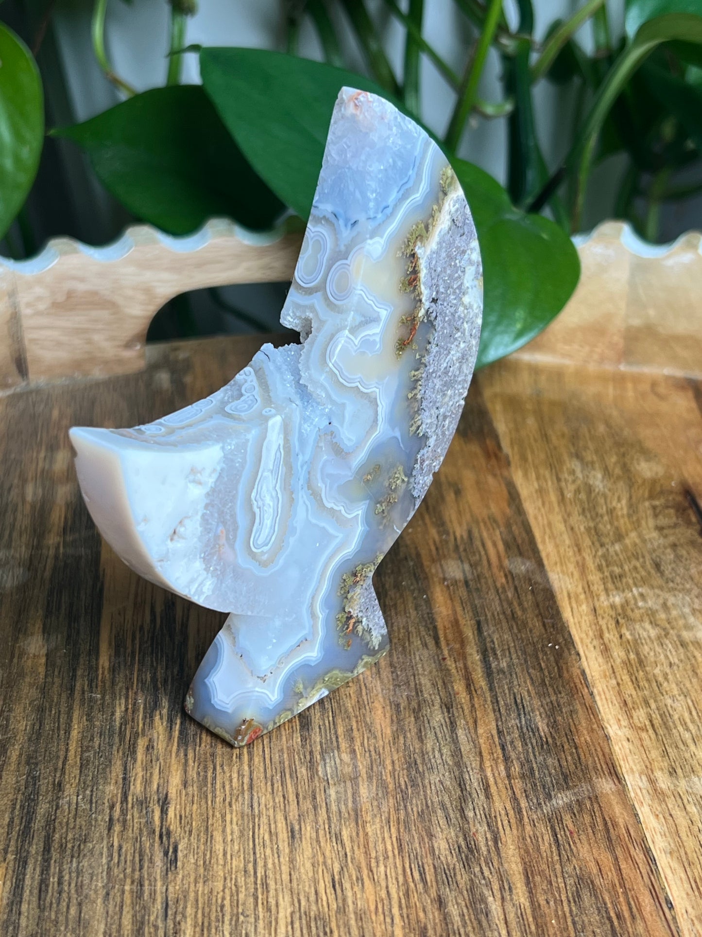 Scenic Moss Agate Self-Standing Moon: PR