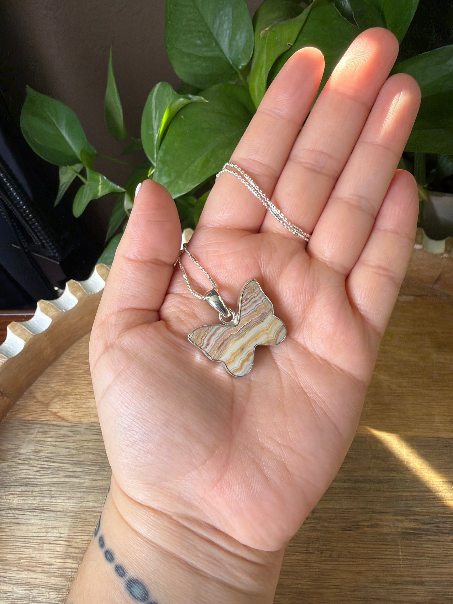 Crazy Lace Agate Butterfly Pendant