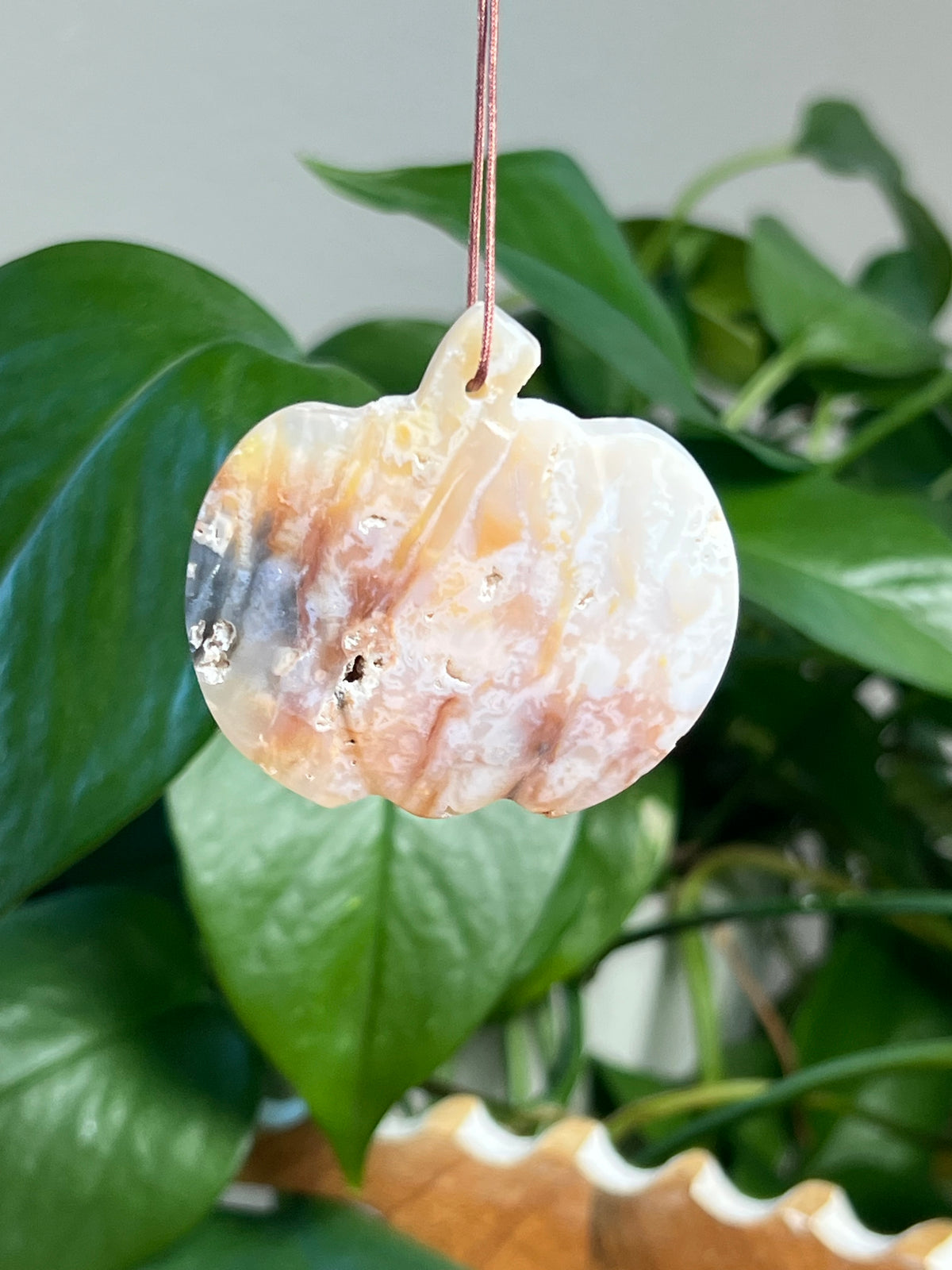 Rainbow Plume Agate Pumpkin Ornaments
