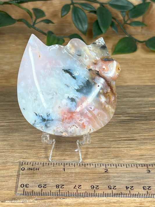 Rainbow Plume Agate Cat Head