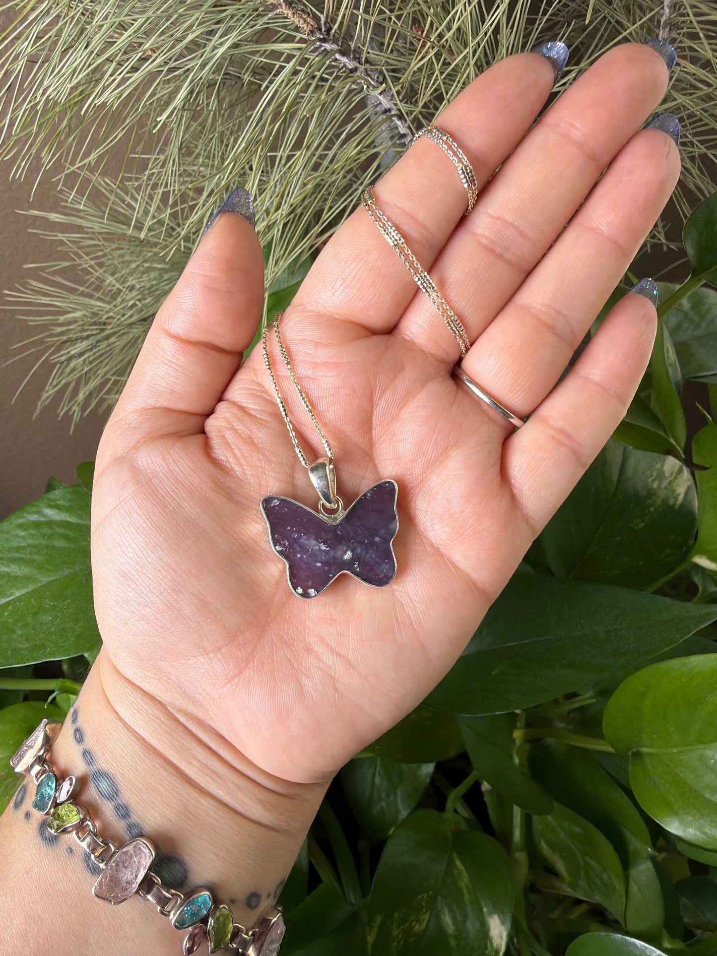 Purple Chalcedony Agate Butterfly Necklace