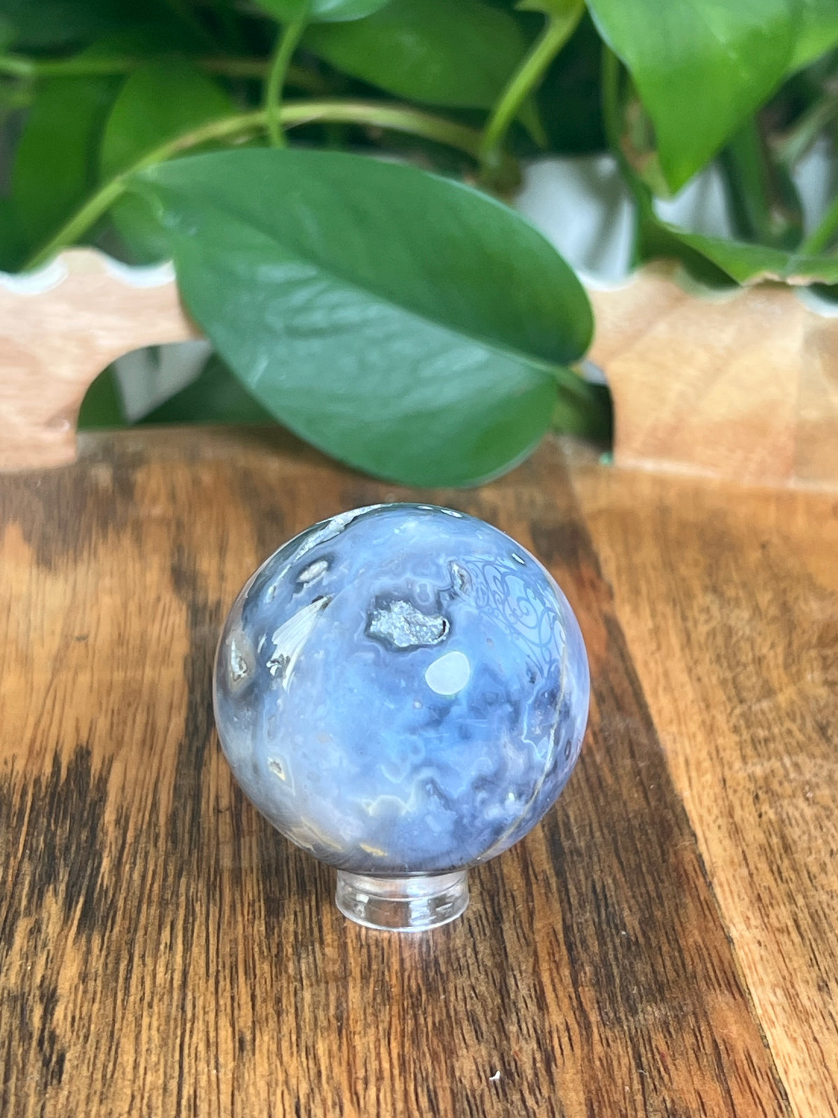 Blue Plume Agate Sphere: NB