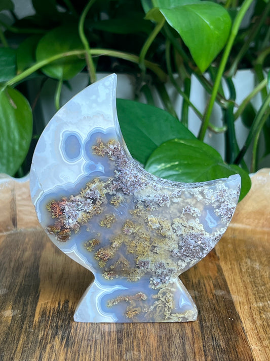 Scenic Moss Agate Self-Standing Moon: PG