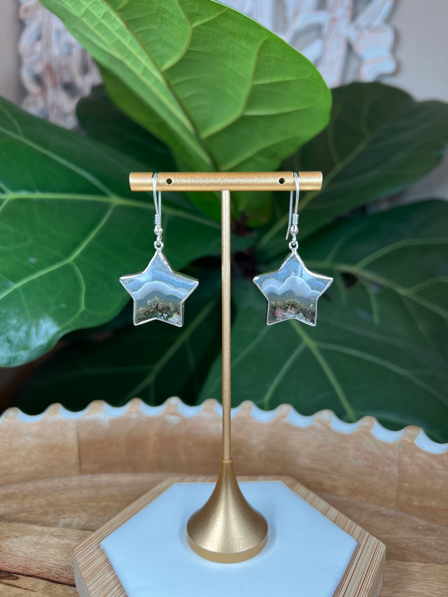 Scenic Moss Agate Star Earrings