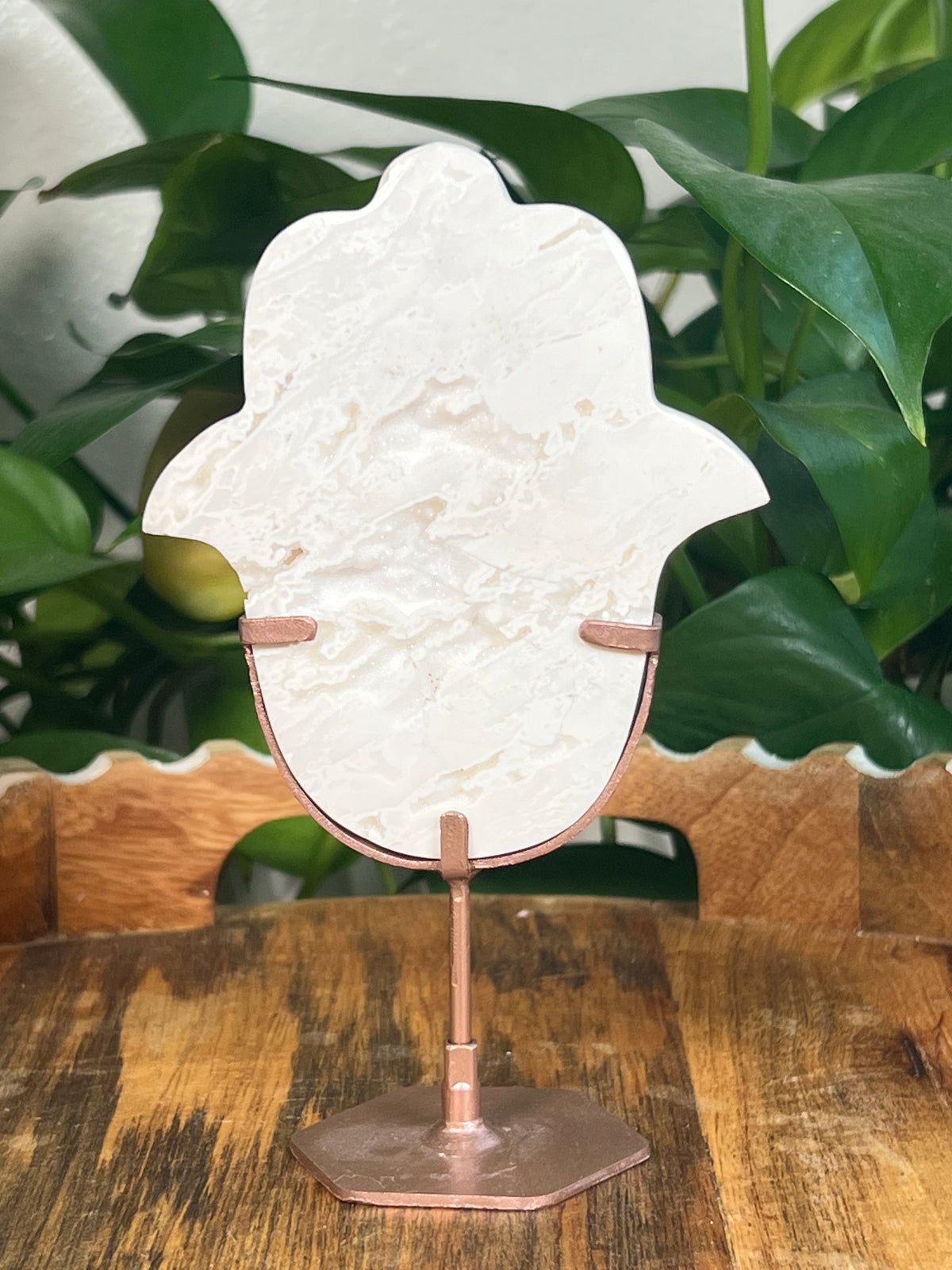 White Plume Agate Hamsa
