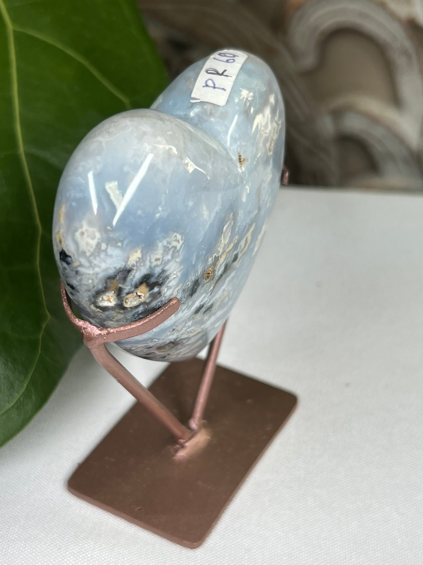Blue Plume Agate Heart