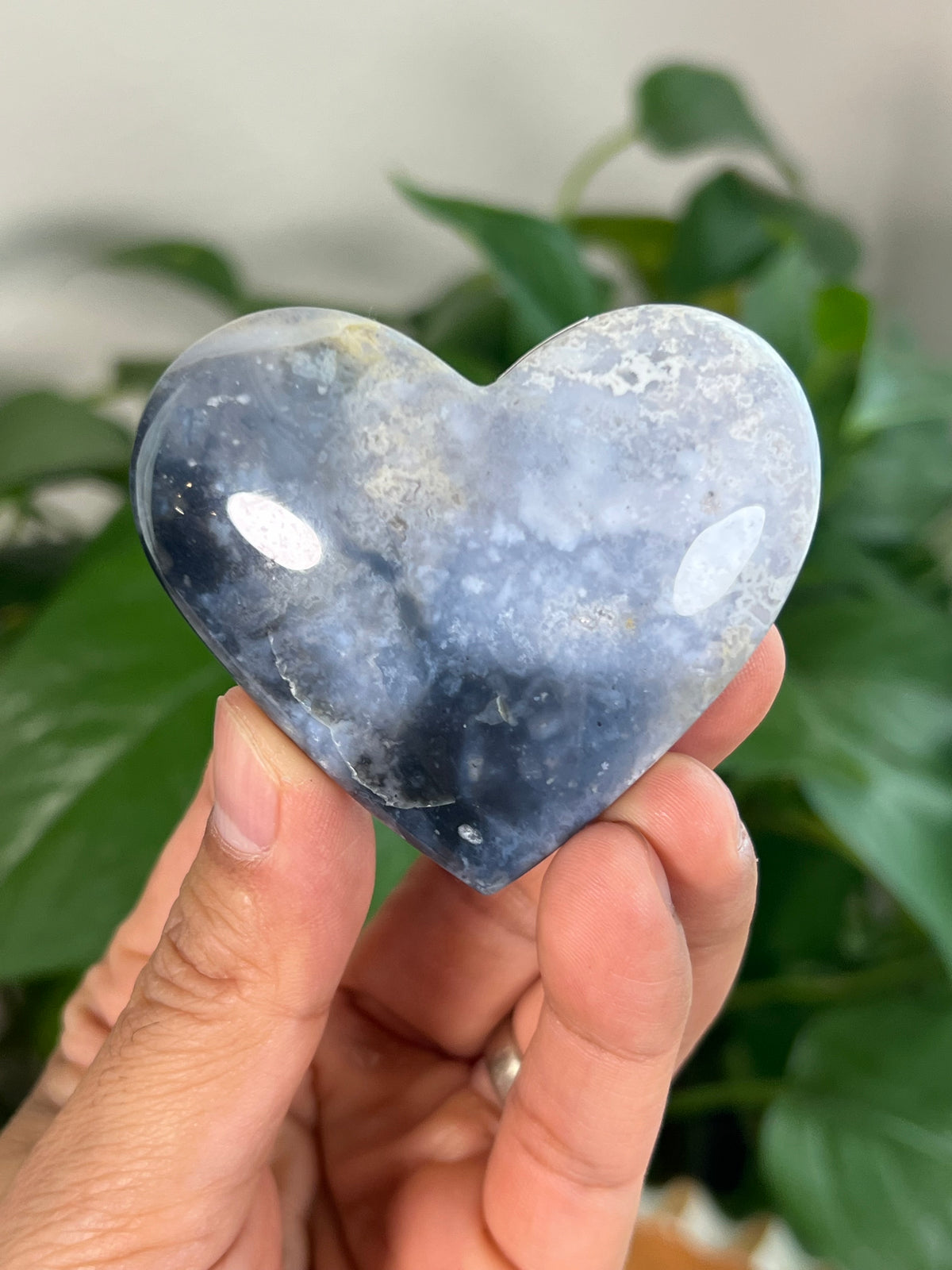 Blue Plume Agate Small Hearts