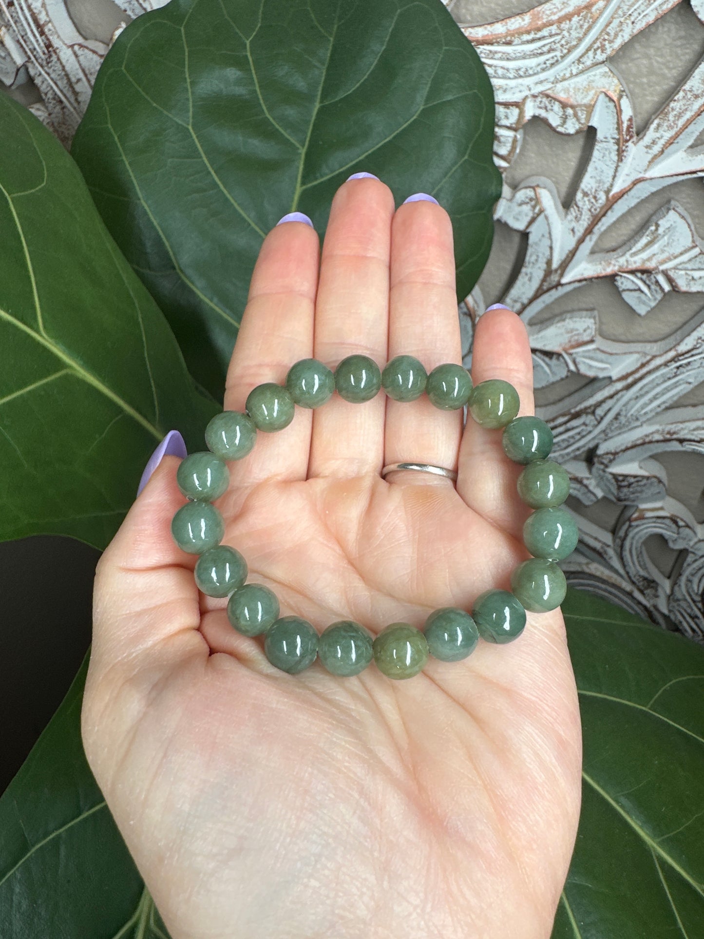 Green Burmese Jade Beaded Bracelet (10mm)