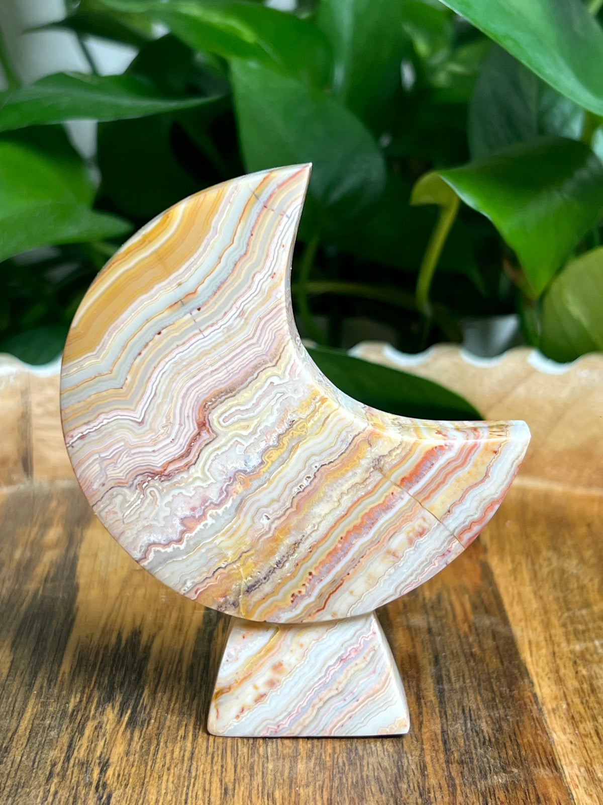 Crazy Lace Agate Self Standing Moon: PF