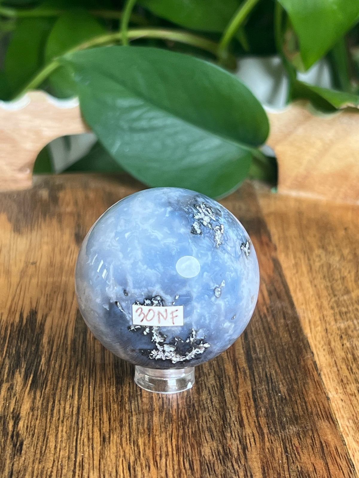 Blue Plume Agate Sphere: NF