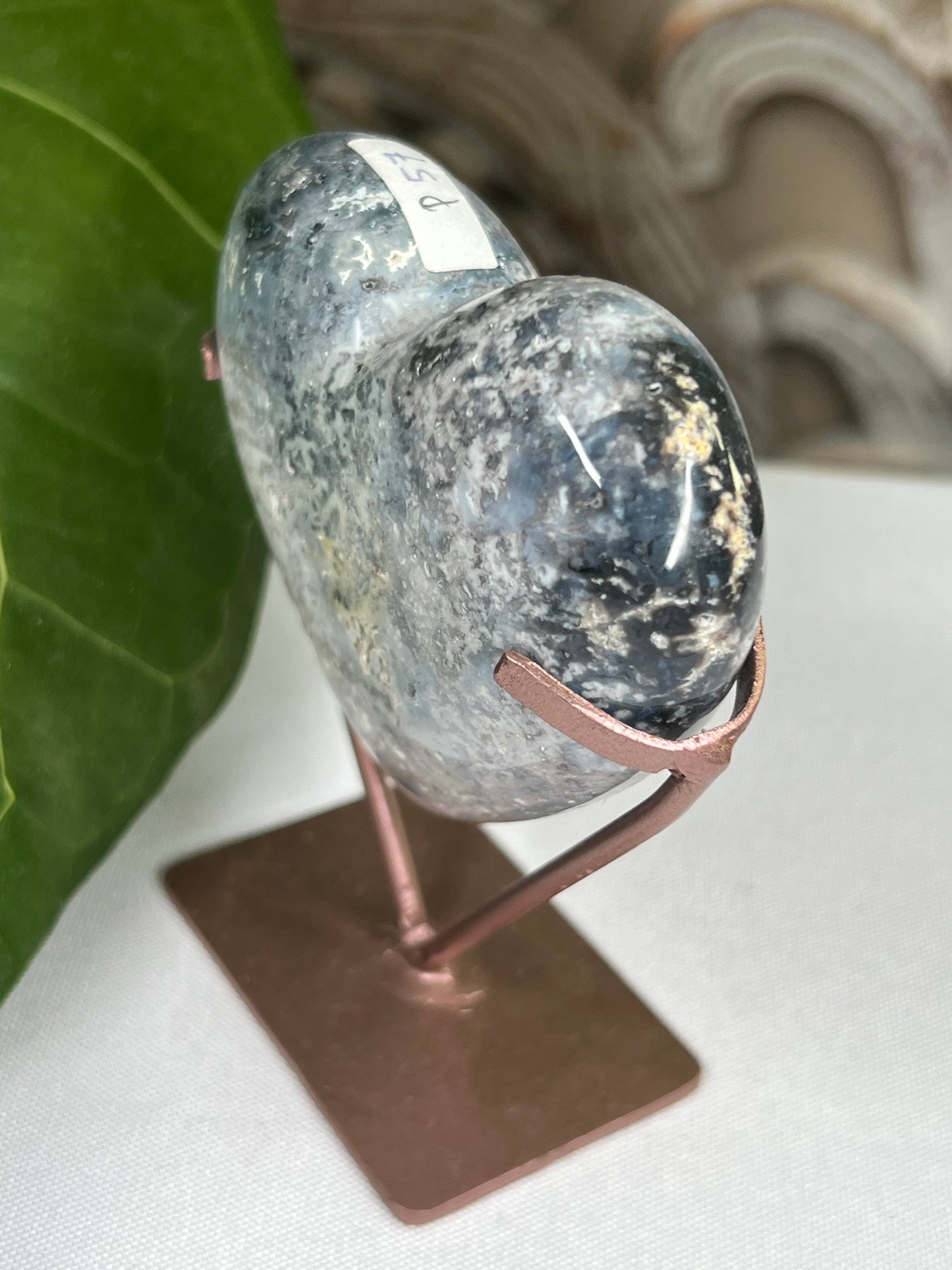 Blue Plume Agate Heart