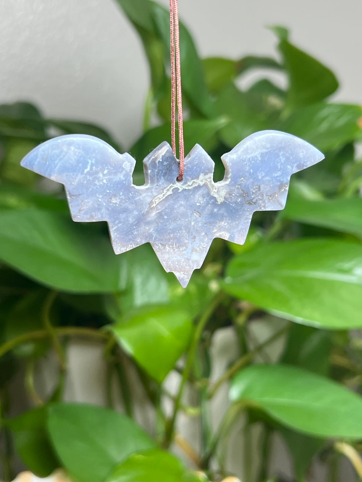 Blue Plume Agate Ornament Bat: