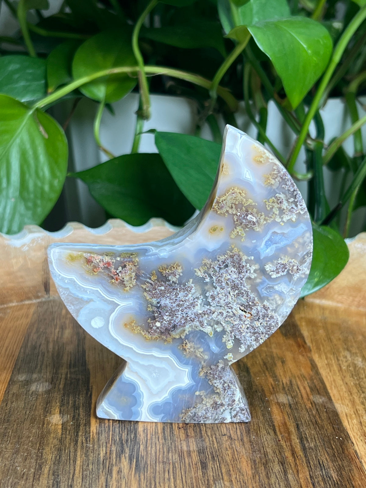 Scenic Moss Agate Self-Standing Moon: NL