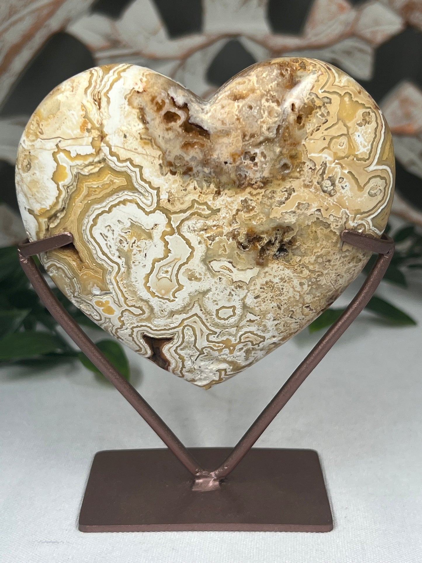 Yellow Crazy Lace Agate Heart